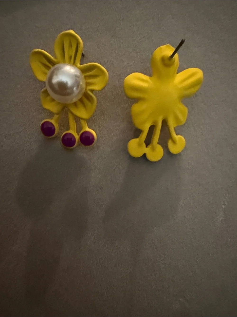 Yellow Flower Stud Earrings for Kids - Pearl Accent